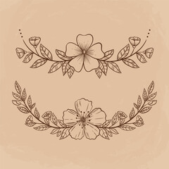hand drawing vintage floral frame or border on brown background