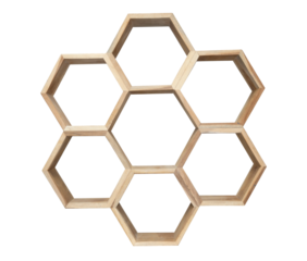 Wooden hexagonal shelf isolated on transparent background