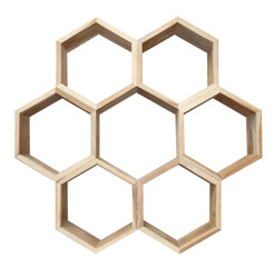 Wooden hexagonal shelf isolated on transparent background