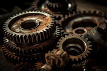 close-up view of interlocking gears. Generative AI