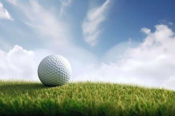 golf ball resting on vibrant green grass. Generative AI