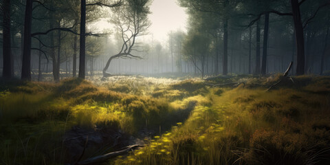 Obraz premium Spellbinding Forest Realm, Lush Foliage, and Enchanted Glades, Generated by AI