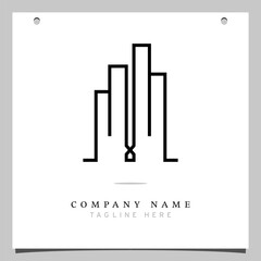 Line Art Logo, Icon logo with illustration lines forming a building plane, Minimalist building, monoline logo, outline - vector