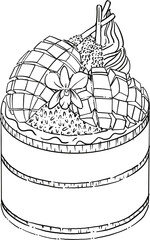 hand drawn illustration of mango cake