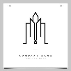 Line Art Logo, Icon logo with illustration lines forming a building plane, Minimalist building, monoline logo, outline - vector