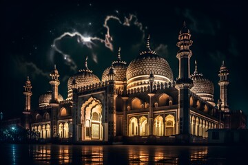 A mosque under a starry night sky created with generative AI tools