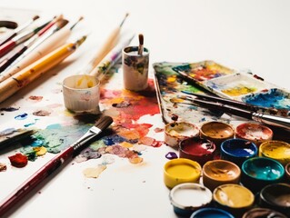 Naklejka premium A set of colorful art supplies on a white background