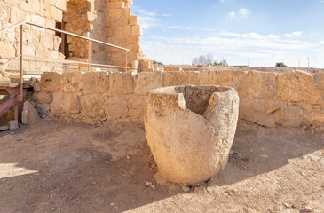 Preserved  jug near remains of Roman bath near ruins of central city - fortress of the Nabateans - Avdat, between Petra and the port of Gaza on the trade route called Incense Road, in southern Israel