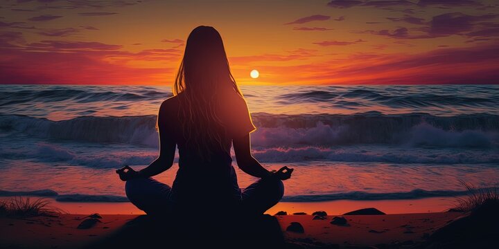 yoga on sunset the beach by ai generative