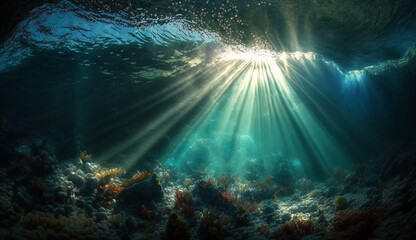 underwater scene with rays of light