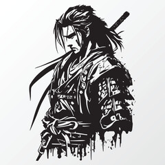 Cartoon samurai man character sketch in anime style