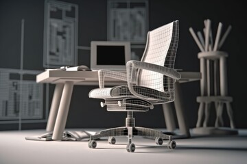 comfortable computer chair and desk setup for productive work. Generative AI