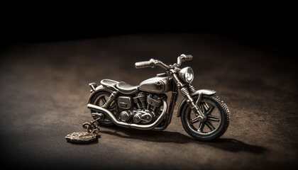 Fototapeta na wymiar Shiny metal motorcycle, old fashioned elegance in black and white generated by AI
