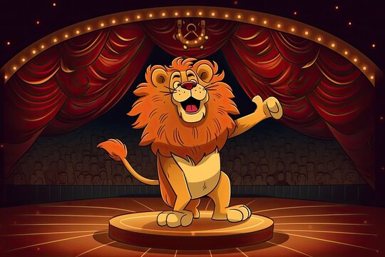 majestic lion standing on a stage under the spotlight. Generative AI