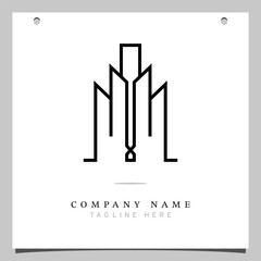 Line Art Logo, Icon logo with illustration lines forming a building plane, Minimalist building, monoline logo, outline - vector