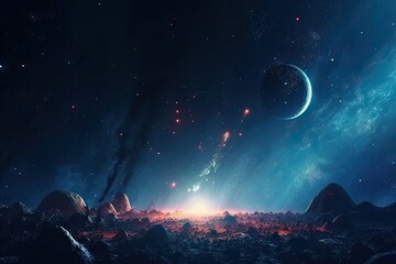 vibrant space scene with multiple planets and shining stars. Generative AI