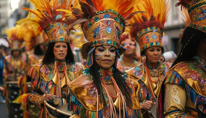 Fototapeta premium Traditional festival celebrates indigenous culture with dancing parade generated by AI