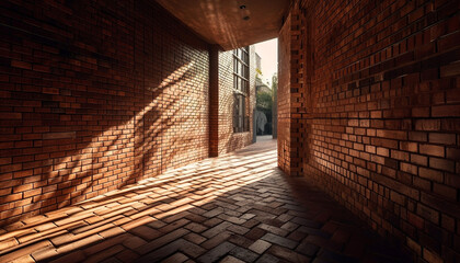Ancient brick wall vanishing into modern architecture generated by AI