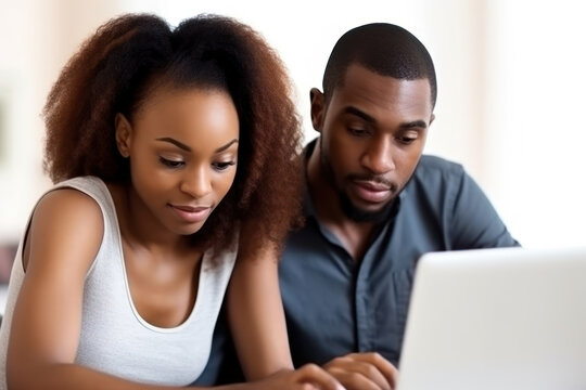 African-American Couple working on Laptop created by Generative AI
