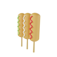 Corn dog icon 3d rendering illustration