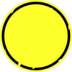 Isolated black textured, wear out, old, grunge, rusted black yellow round circle sign label, for hazard, attention, danger, alert sign with empty of copy space area