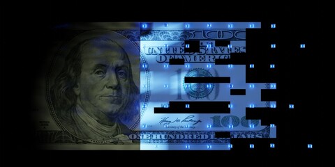 Cash money moving to digital. Conceptual 3D rendering illustration of Central bank digital money.