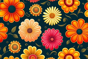 A retro 70s seamless floral pattern background