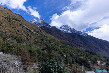 Himalaya landscape, Panoramic view of himalayan mountain covered with snow. Himalaya mountain ...