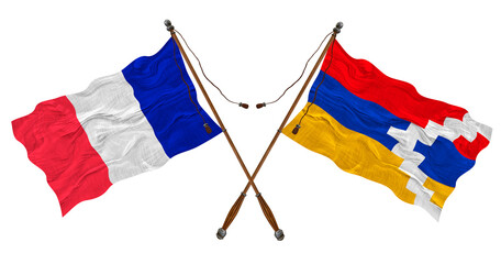 National flag  of Artsakh and France. Background for designers