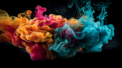 A vibrant and abstract image of plumes of colorful smoke. AI Generated