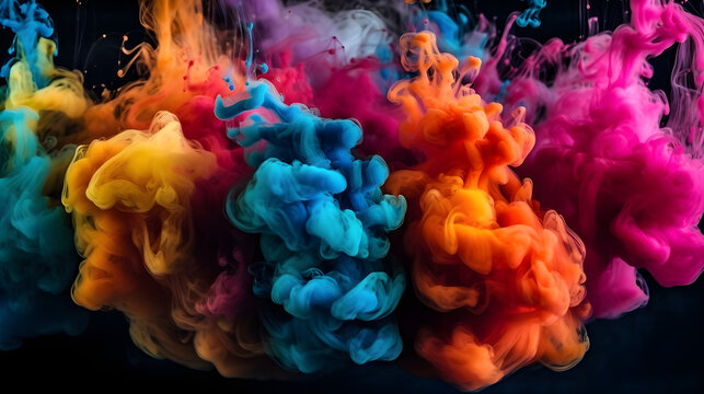 A vibrant and abstract image of plumes of colorful smoke. AI Generated