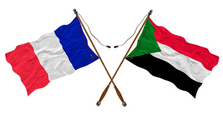 National flag  of Sudan and France. Background for designers