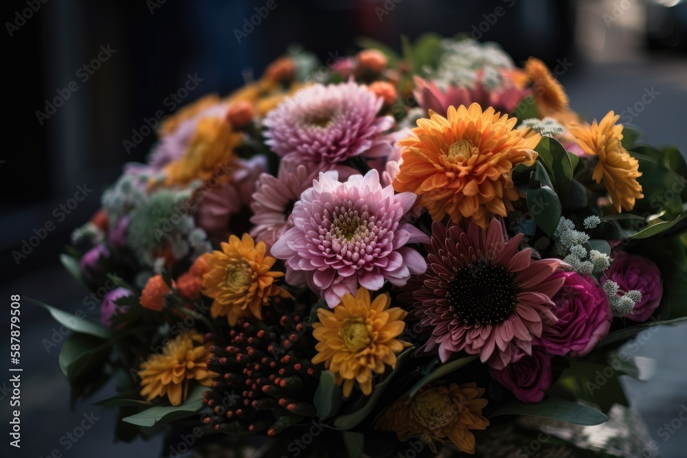 Canvas Prints colorful bouquet of flowers arranged on a wooden table. Generative AI