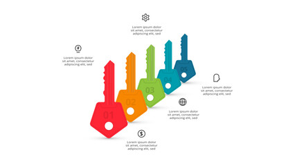 Key concept for infographic with 5 steps, options, parts or processes. Business data visualization.