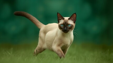 Siamese cat with green background