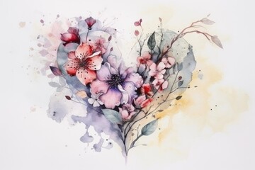 Illustration of watercolor flowers on a white background. Generative AI