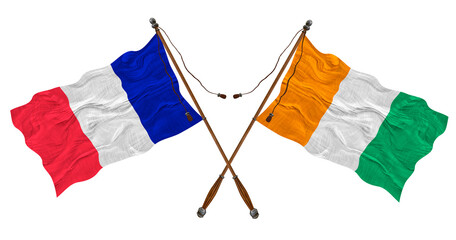 National flag of Côte d'Ivoire and France. Background for designers