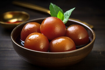 Gulab jamun are soft delicious berry sized balls made with milk solids, flour & leaning agent. these are soaked in rose flavored sugar syrup & enjoyed - obrazy, fototapety, plakaty