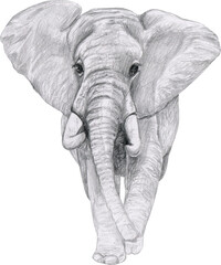 Elephant in full growth is in the sand, sketch graphic monochrome drawing