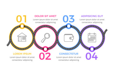 Road infographics template with four elements with place for your icons and text