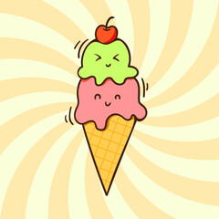 Cute 2-Tiered Ice Cream Illustration with Cherry Topping