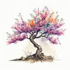 Obraz na płótnie Canvas Watercolor blooming cherry tree illustration on white background. Ai generated