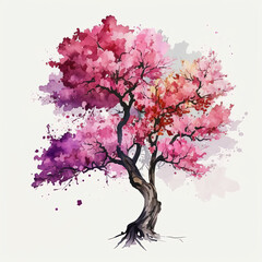Fototapeta na wymiar Watercolor spring cherry tree illustration on white background. Ai generated