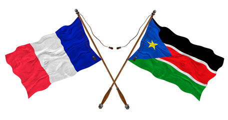 National flag of South Sudan and France. Background for designers