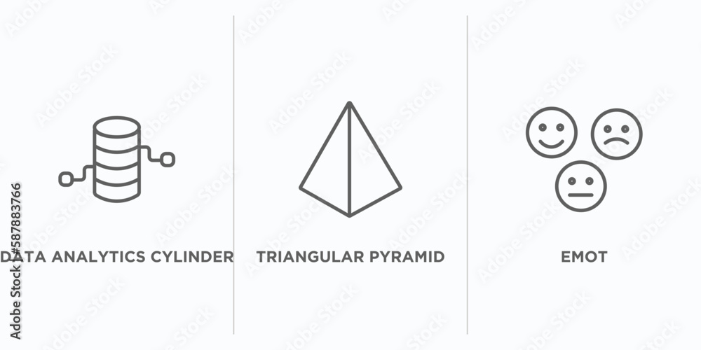 Poster user interface outline icons set. thin line icons such as data analytics cylinder, triangular pyrami