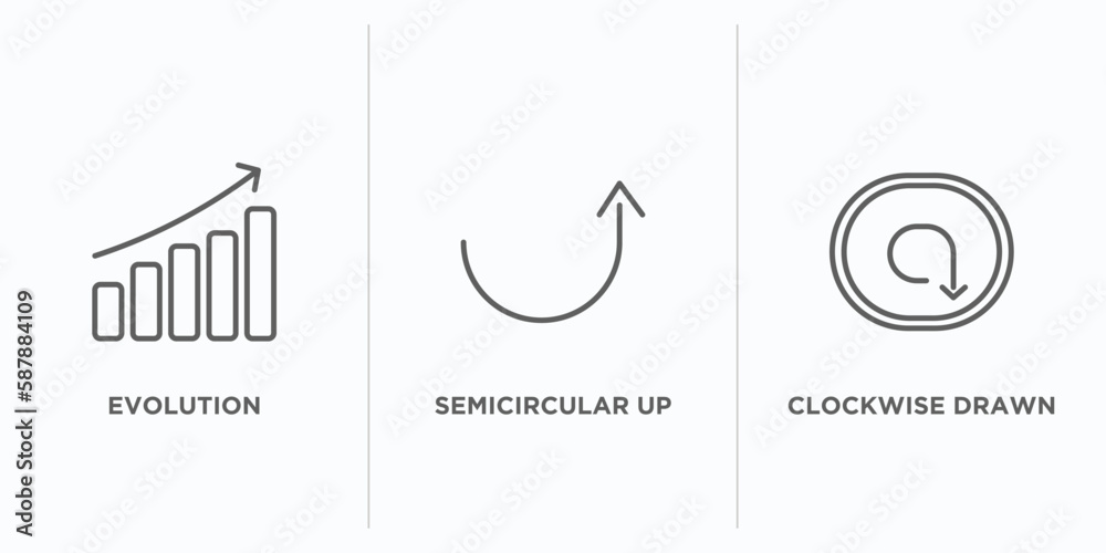 Poster user interface outline icons set. thin line icons such as evolution, semicircular up arrow, clockwis