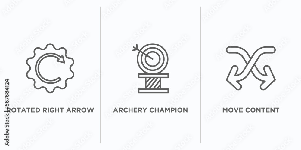 Poster user interface outline icons set. thin line icons such as rotated right arrow, archery champion, mov
