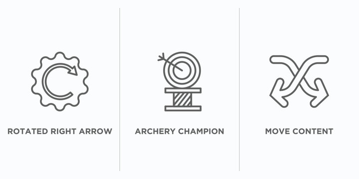 user interface outline icons set. thin line icons such as rotated right arrow, archery champion, move content vector. linear icon sheet can be used web and mobile