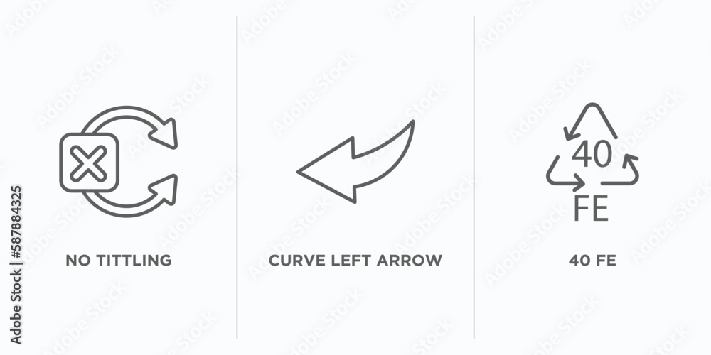Poster user interface outline icons set. thin line icons such as no tittling, curve left arrow, 40 fe vecto