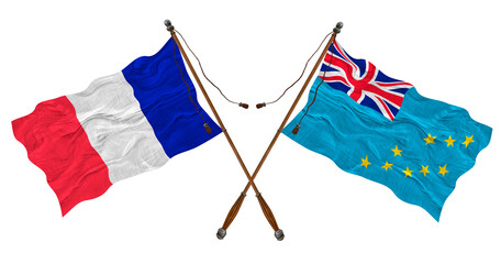 National flag of Tuvalu and France. Background for designers
